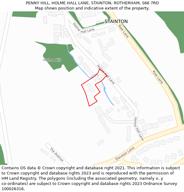 PENNY HILL, HOLME HALL LANE, STAINTON, ROTHERHAM, S66 7RD: Location map and indicative extent of plot