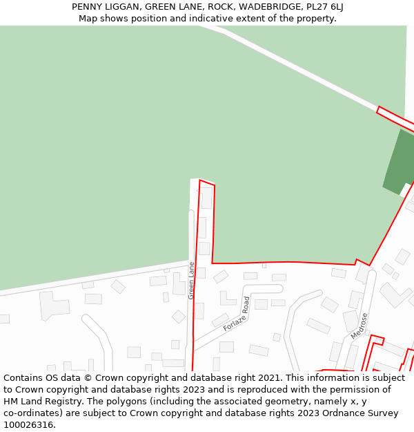 PENNY LIGGAN, GREEN LANE, ROCK, WADEBRIDGE, PL27 6LJ: Location map and indicative extent of plot