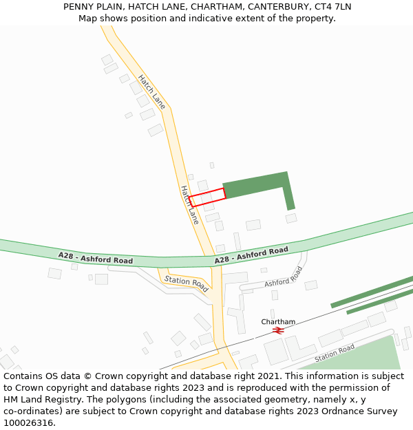 PENNY PLAIN, HATCH LANE, CHARTHAM, CANTERBURY, CT4 7LN: Location map and indicative extent of plot