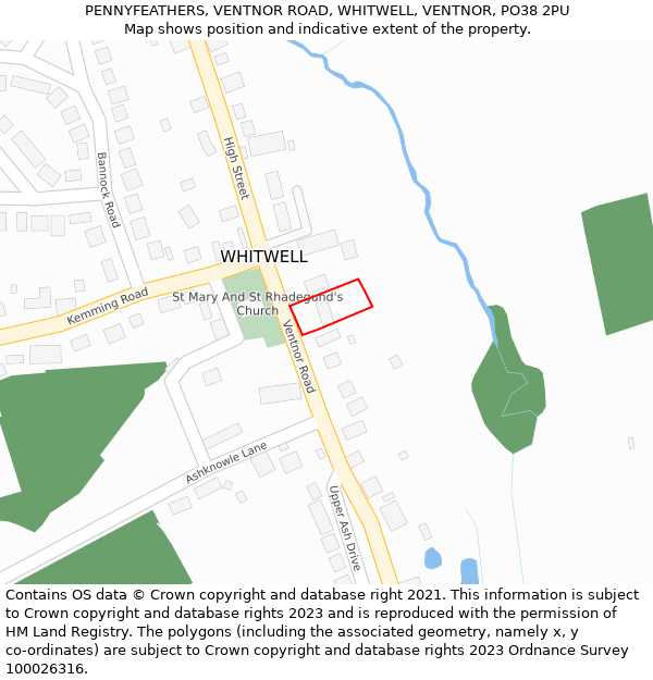 PENNYFEATHERS, VENTNOR ROAD, WHITWELL, VENTNOR, PO38 2PU: Location map and indicative extent of plot