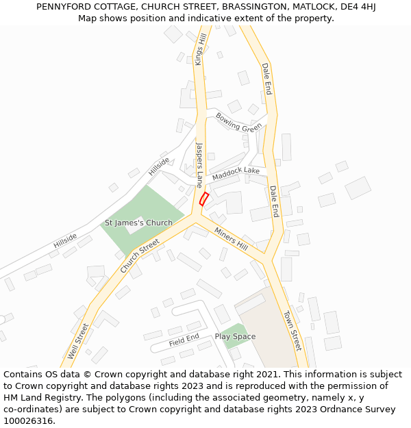 PENNYFORD COTTAGE, CHURCH STREET, BRASSINGTON, MATLOCK, DE4 4HJ: Location map and indicative extent of plot