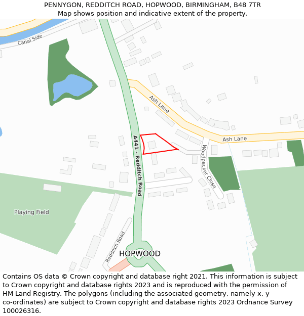 PENNYGON, REDDITCH ROAD, HOPWOOD, BIRMINGHAM, B48 7TR: Location map and indicative extent of plot