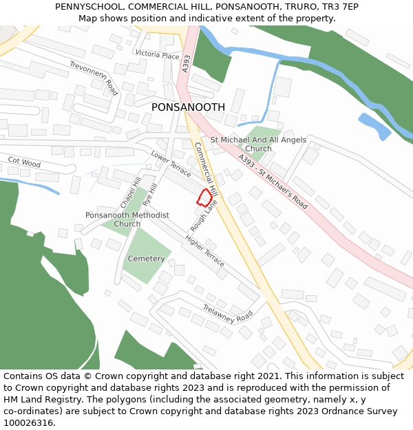 PENNYSCHOOL, COMMERCIAL HILL, PONSANOOTH, TRURO, TR3 7EP: Location map and indicative extent of plot