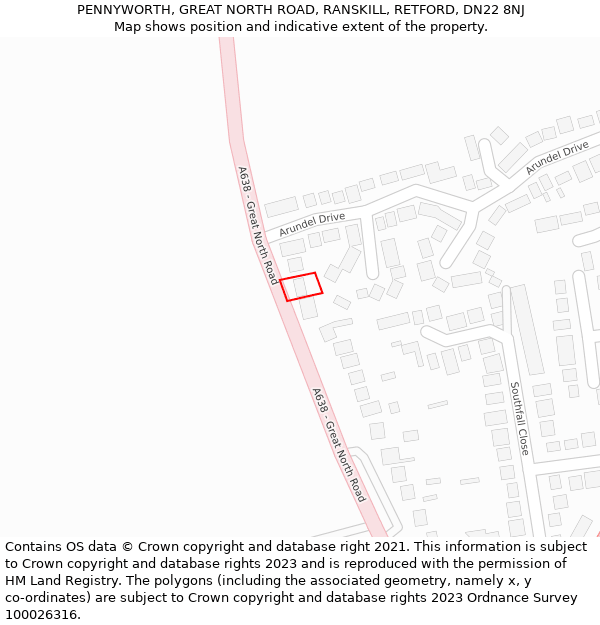 PENNYWORTH, GREAT NORTH ROAD, RANSKILL, RETFORD, DN22 8NJ: Location map and indicative extent of plot