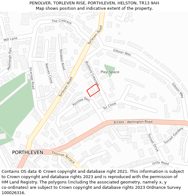 PENOLVER, TORLEVEN RISE, PORTHLEVEN, HELSTON, TR13 9AH: Location map and indicative extent of plot