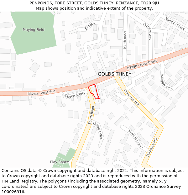 PENPONDS, FORE STREET, GOLDSITHNEY, PENZANCE, TR20 9JU: Location map and indicative extent of plot