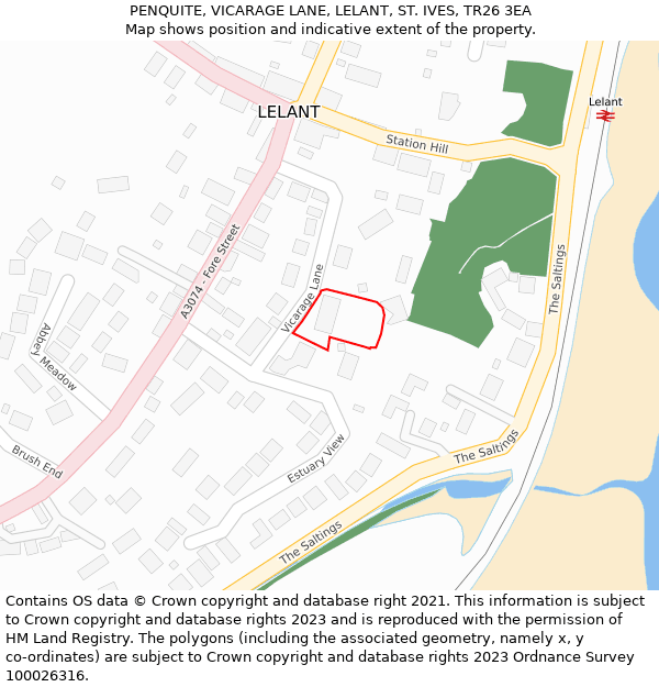 PENQUITE, VICARAGE LANE, LELANT, ST. IVES, TR26 3EA: Location map and indicative extent of plot