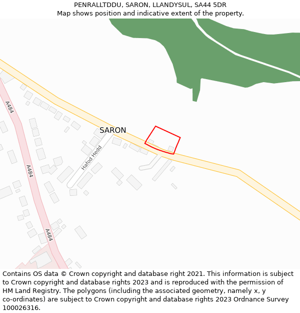 PENRALLTDDU, SARON, LLANDYSUL, SA44 5DR: Location map and indicative extent of plot