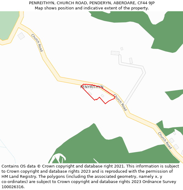 PENREITHYN, CHURCH ROAD, PENDERYN, ABERDARE, CF44 9JP: Location map and indicative extent of plot