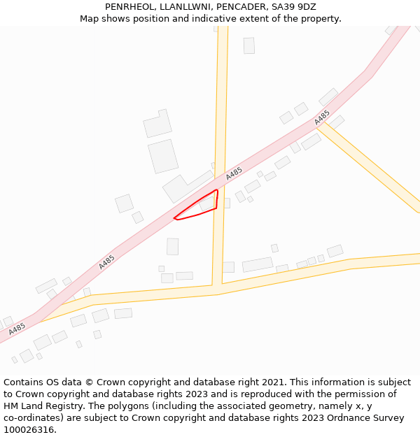 PENRHEOL, LLANLLWNI, PENCADER, SA39 9DZ: Location map and indicative extent of plot