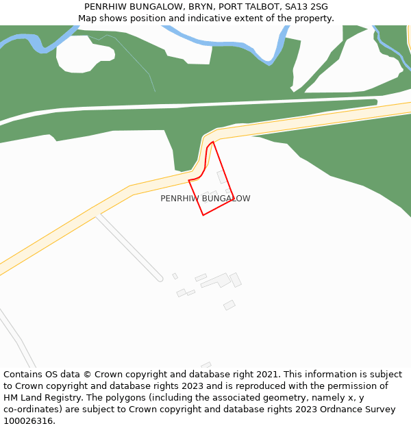 PENRHIW BUNGALOW, BRYN, PORT TALBOT, SA13 2SG: Location map and indicative extent of plot