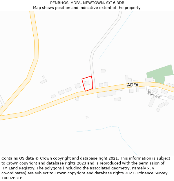 PENRHOS, ADFA, NEWTOWN, SY16 3DB: Location map and indicative extent of plot