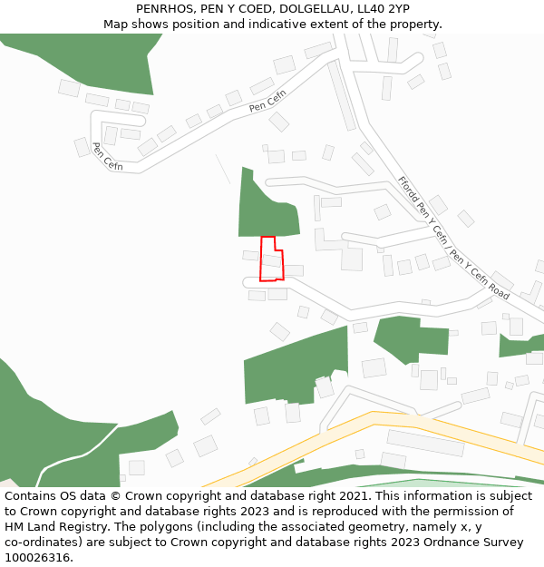 PENRHOS, PEN Y COED, DOLGELLAU, LL40 2YP: Location map and indicative extent of plot