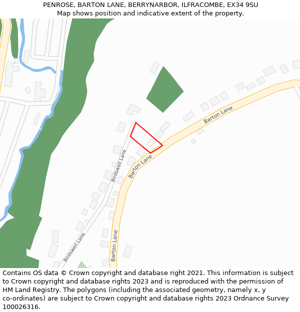 PENROSE, BARTON LANE, BERRYNARBOR, ILFRACOMBE, EX34 9SU: Location map and indicative extent of plot