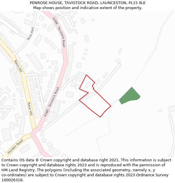 PENROSE HOUSE, TAVISTOCK ROAD, LAUNCESTON, PL15 9LE: Location map and indicative extent of plot
