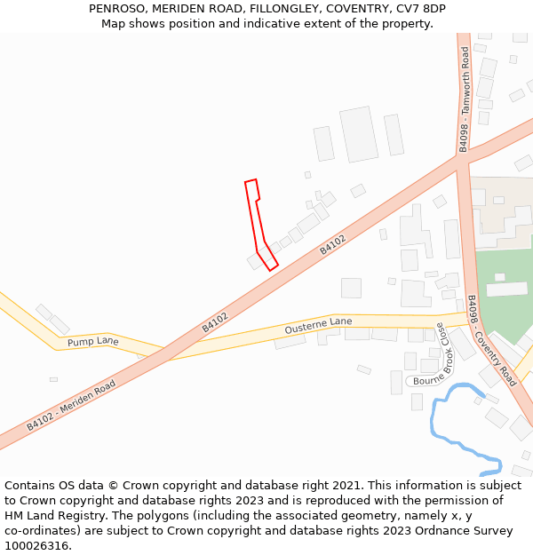 PENROSO, MERIDEN ROAD, FILLONGLEY, COVENTRY, CV7 8DP: Location map and indicative extent of plot