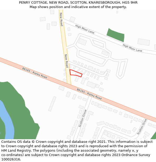 PENRY COTTAGE, NEW ROAD, SCOTTON, KNARESBOROUGH, HG5 9HR: Location map and indicative extent of plot