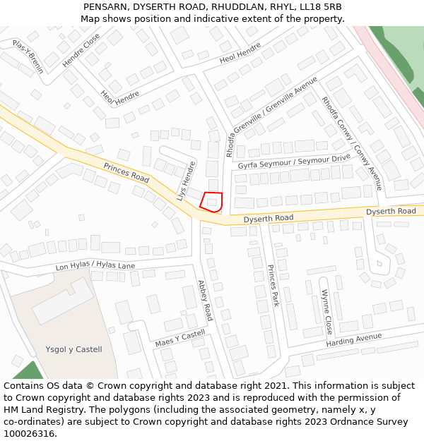 PENSARN, DYSERTH ROAD, RHUDDLAN, RHYL, LL18 5RB: Location map and indicative extent of plot