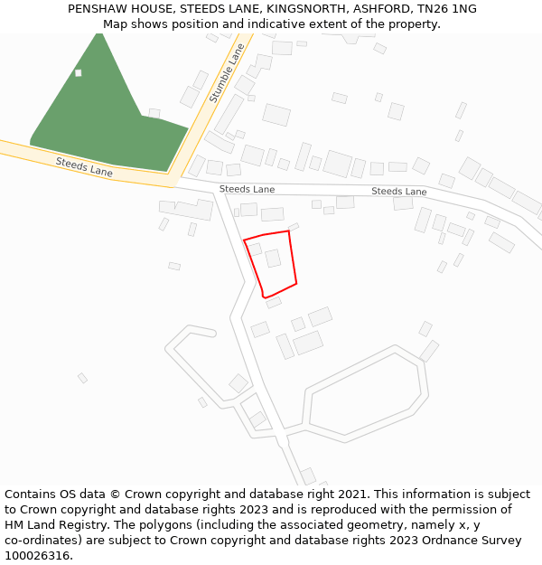 PENSHAW HOUSE, STEEDS LANE, KINGSNORTH, ASHFORD, TN26 1NG: Location map and indicative extent of plot