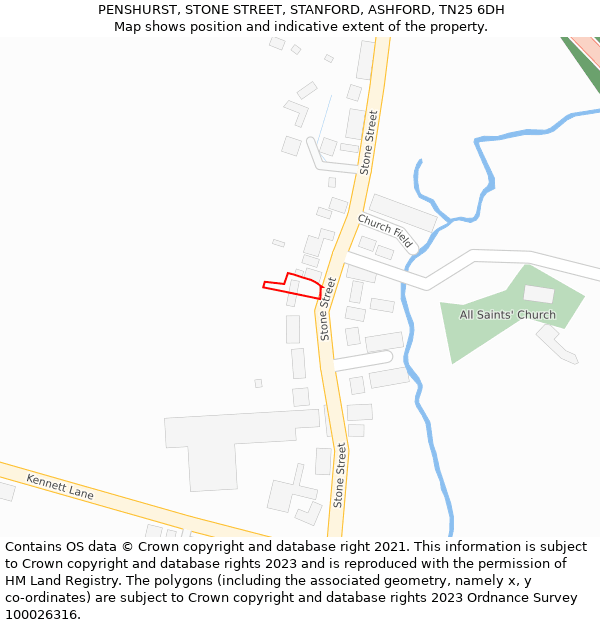 PENSHURST, STONE STREET, STANFORD, ASHFORD, TN25 6DH: Location map and indicative extent of plot