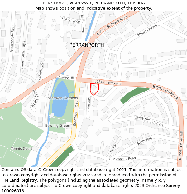 PENSTRAZE, WAINSWAY, PERRANPORTH, TR6 0HA: Location map and indicative extent of plot