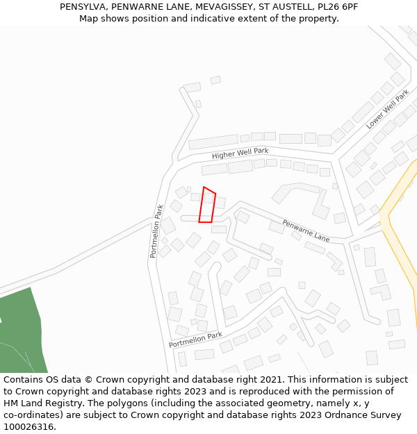 PENSYLVA, PENWARNE LANE, MEVAGISSEY, ST AUSTELL, PL26 6PF: Location map and indicative extent of plot