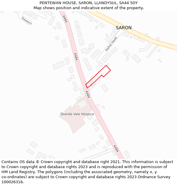 PENTEWAN HOUSE, SARON, LLANDYSUL, SA44 5DY: Location map and indicative extent of plot