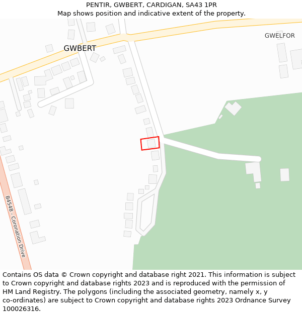 PENTIR, GWBERT, CARDIGAN, SA43 1PR: Location map and indicative extent of plot