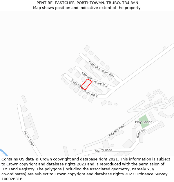 PENTIRE, EASTCLIFF, PORTHTOWAN, TRURO, TR4 8AN: Location map and indicative extent of plot