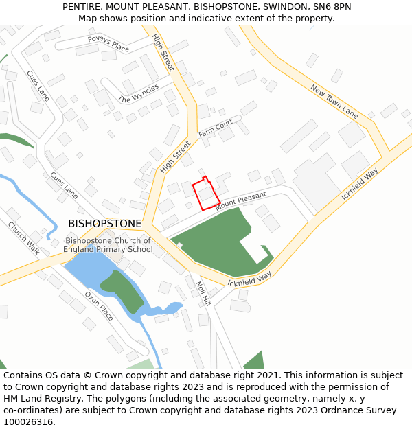 PENTIRE, MOUNT PLEASANT, BISHOPSTONE, SWINDON, SN6 8PN: Location map and indicative extent of plot