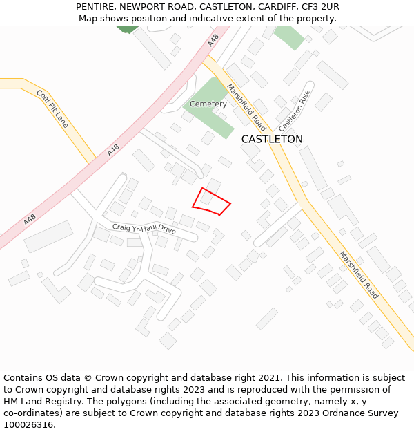 PENTIRE, NEWPORT ROAD, CASTLETON, CARDIFF, CF3 2UR: Location map and indicative extent of plot