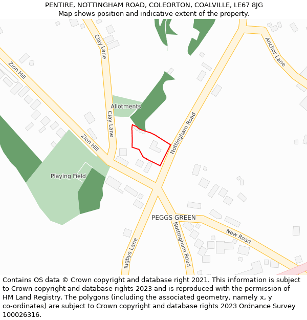 PENTIRE, NOTTINGHAM ROAD, COLEORTON, COALVILLE, LE67 8JG: Location map and indicative extent of plot