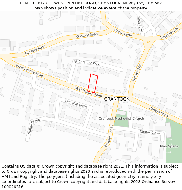 PENTIRE REACH, WEST PENTIRE ROAD, CRANTOCK, NEWQUAY, TR8 5RZ: Location map and indicative extent of plot