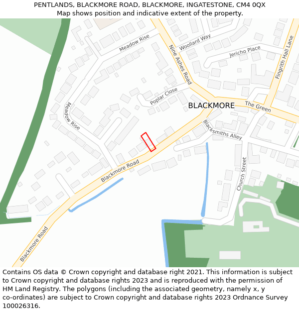 PENTLANDS, BLACKMORE ROAD, BLACKMORE, INGATESTONE, CM4 0QX: Location map and indicative extent of plot