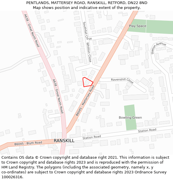 PENTLANDS, MATTERSEY ROAD, RANSKILL, RETFORD, DN22 8ND: Location map and indicative extent of plot