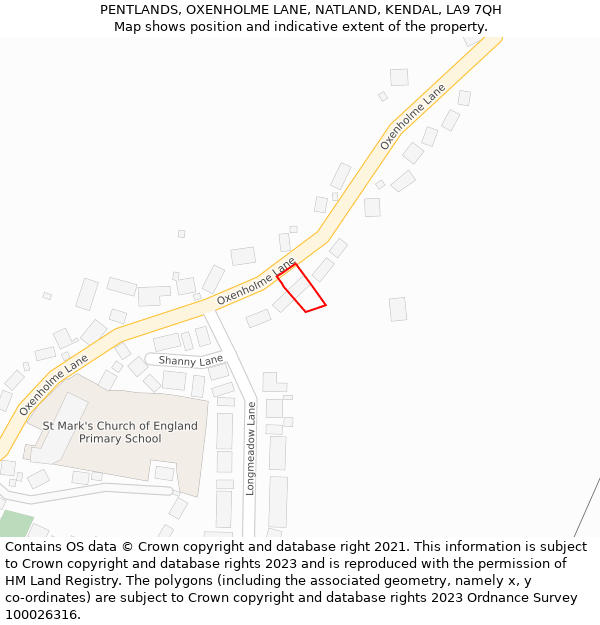 PENTLANDS, OXENHOLME LANE, NATLAND, KENDAL, LA9 7QH: Location map and indicative extent of plot