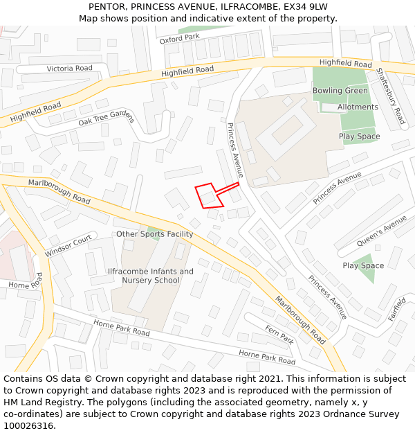 PENTOR, PRINCESS AVENUE, ILFRACOMBE, EX34 9LW: Location map and indicative extent of plot