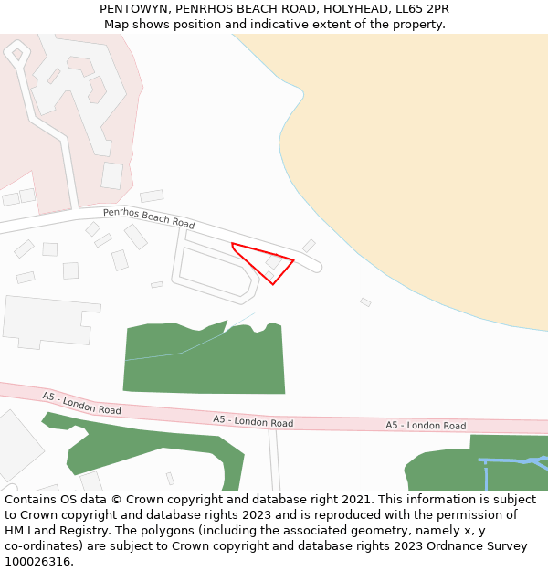 PENTOWYN, PENRHOS BEACH ROAD, HOLYHEAD, LL65 2PR: Location map and indicative extent of plot