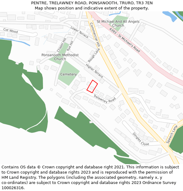 PENTRE, TRELAWNEY ROAD, PONSANOOTH, TRURO, TR3 7EN: Location map and indicative extent of plot