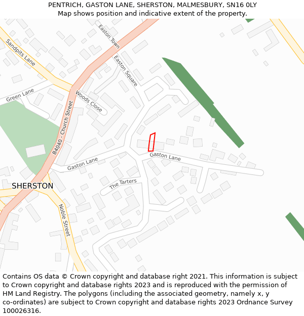 PENTRICH, GASTON LANE, SHERSTON, MALMESBURY, SN16 0LY: Location map and indicative extent of plot