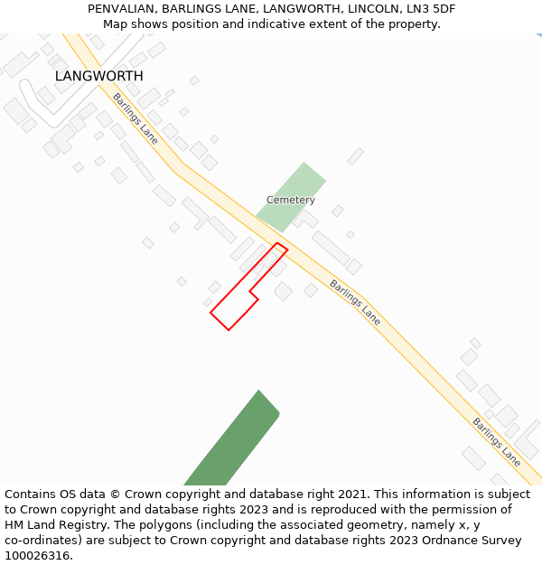 PENVALIAN, BARLINGS LANE, LANGWORTH, LINCOLN, LN3 5DF: Location map and indicative extent of plot