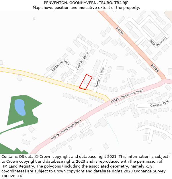 PENVENTON, GOONHAVERN, TRURO, TR4 9JP: Location map and indicative extent of plot