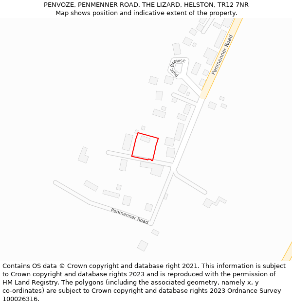 PENVOZE, PENMENNER ROAD, THE LIZARD, HELSTON, TR12 7NR: Location map and indicative extent of plot