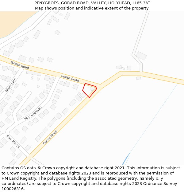 PENYGROES, GORAD ROAD, VALLEY, HOLYHEAD, LL65 3AT: Location map and indicative extent of plot
