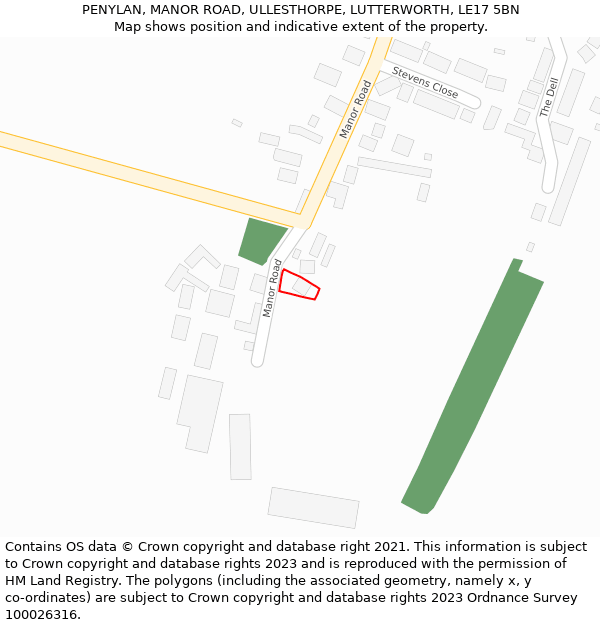 PENYLAN, MANOR ROAD, ULLESTHORPE, LUTTERWORTH, LE17 5BN: Location map and indicative extent of plot