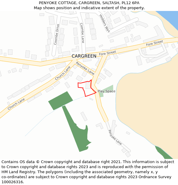 PENYOKE COTTAGE, CARGREEN, SALTASH, PL12 6PA: Location map and indicative extent of plot