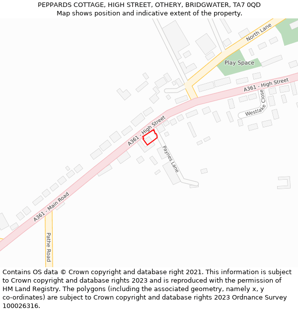 PEPPARDS COTTAGE, HIGH STREET, OTHERY, BRIDGWATER, TA7 0QD: Location map and indicative extent of plot