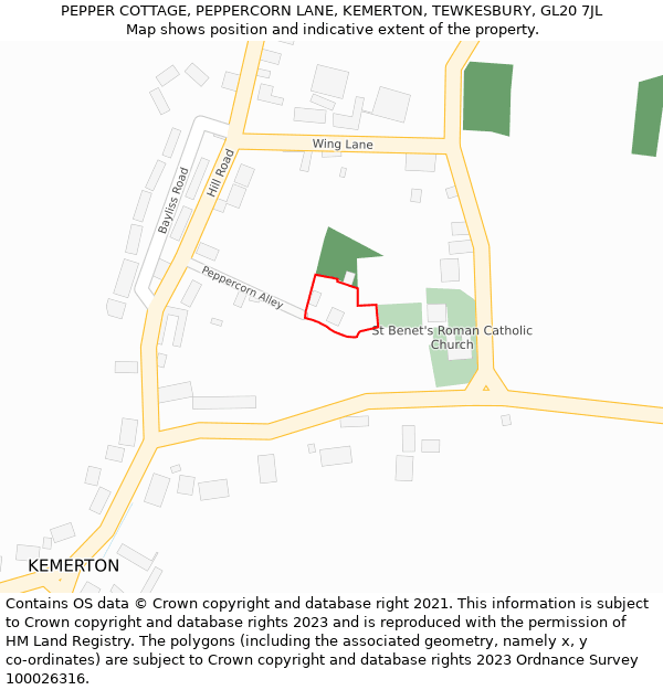PEPPER COTTAGE, PEPPERCORN LANE, KEMERTON, TEWKESBURY, GL20 7JL: Location map and indicative extent of plot