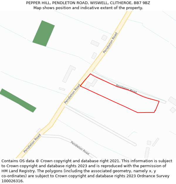 PEPPER HILL, PENDLETON ROAD, WISWELL, CLITHEROE, BB7 9BZ: Location map and indicative extent of plot