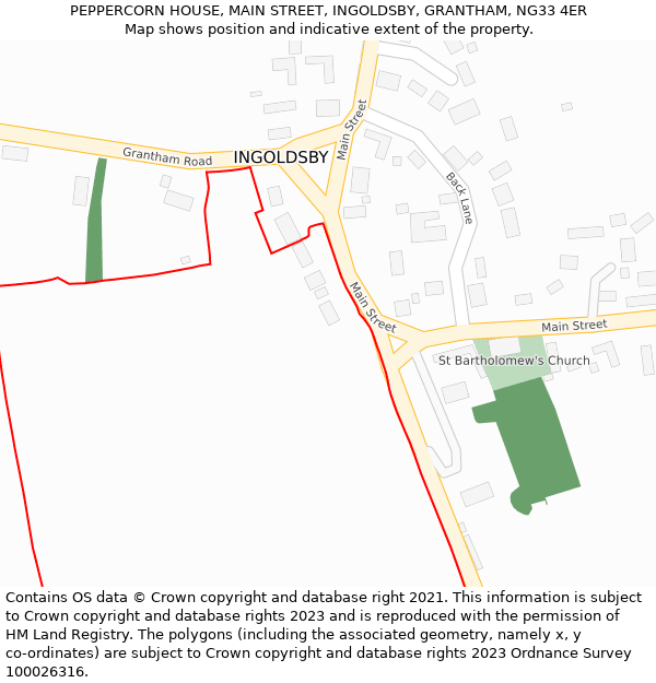 PEPPERCORN HOUSE, MAIN STREET, INGOLDSBY, GRANTHAM, NG33 4ER: Location map and indicative extent of plot